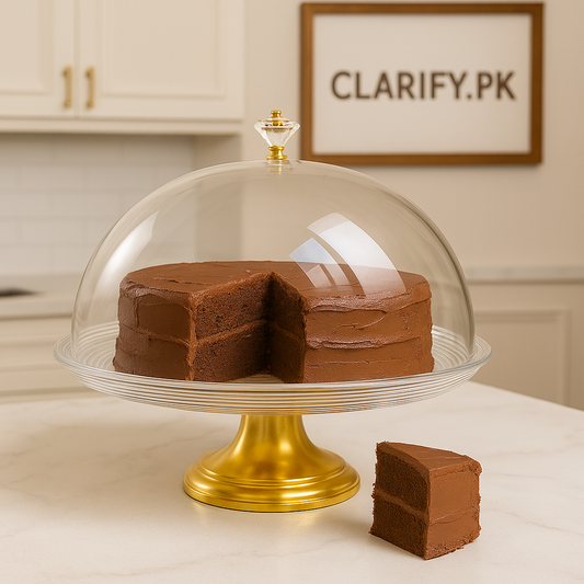 Acrylic Cake Dome Golden Stand – Elegant Cake Display (Small)