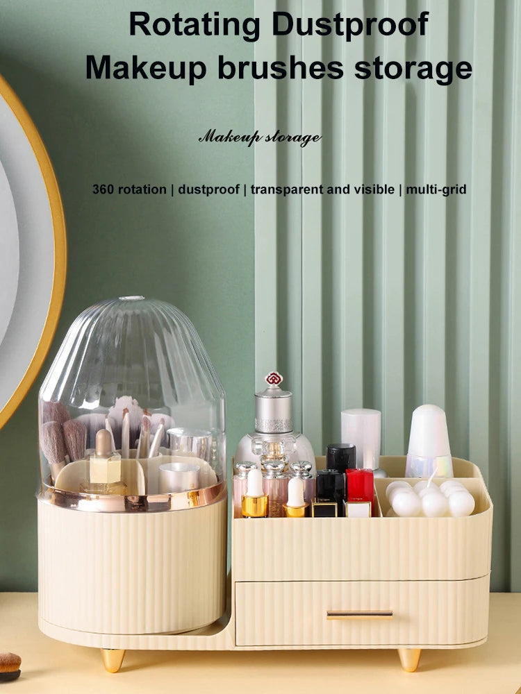ORIO Official Store rotating dustproof makeup brushes storage with 360 degree rotating makeup organizer and multi-grid design