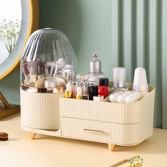 ORIO Official Store 360 degree rotating makeup organizer holding brushes lipsticks and skincare products