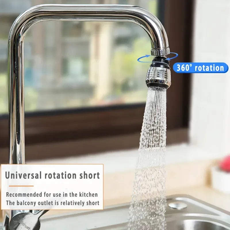 Clarify.pk 360 rotating faucet extender attached to kitchen faucet with water flow demonstrating universal rotation