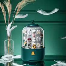 Clarify.pk 360 rotating jewelry organizer in dark green with multiple compartments for earrings and rings