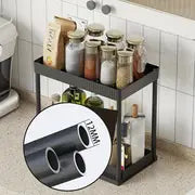 2-Tier/3-Tier Multi-Functional Kitchen Spice Rack & Under-Sink Organizer - Durable Plastic, Freestanding with Metal Tubes, Ideal for Spices, Oils, and Cleaning Supplies - Perfect Gift for Halloween, Christmas, Mother'S Day, Kitchen Organizers And Storage, Standing Shelf, Standing Shelf Units, Standing Shelf White Bathroom Storage Organizer, Folding Mesh Tote-Shaped Automatic Drop Folding Basket Adjustable For Desks, Open Base Laundry And Kitchen Purification All All Ideas, Orange