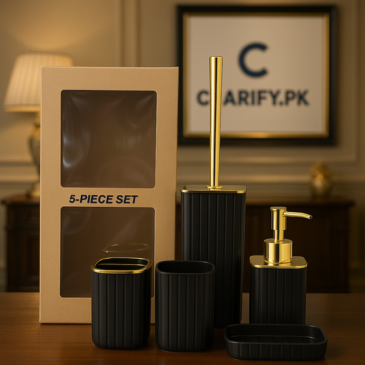 5-Piece Bathroom Accessory Set – Premium Plastic Bath Set for Modern Bathrooms