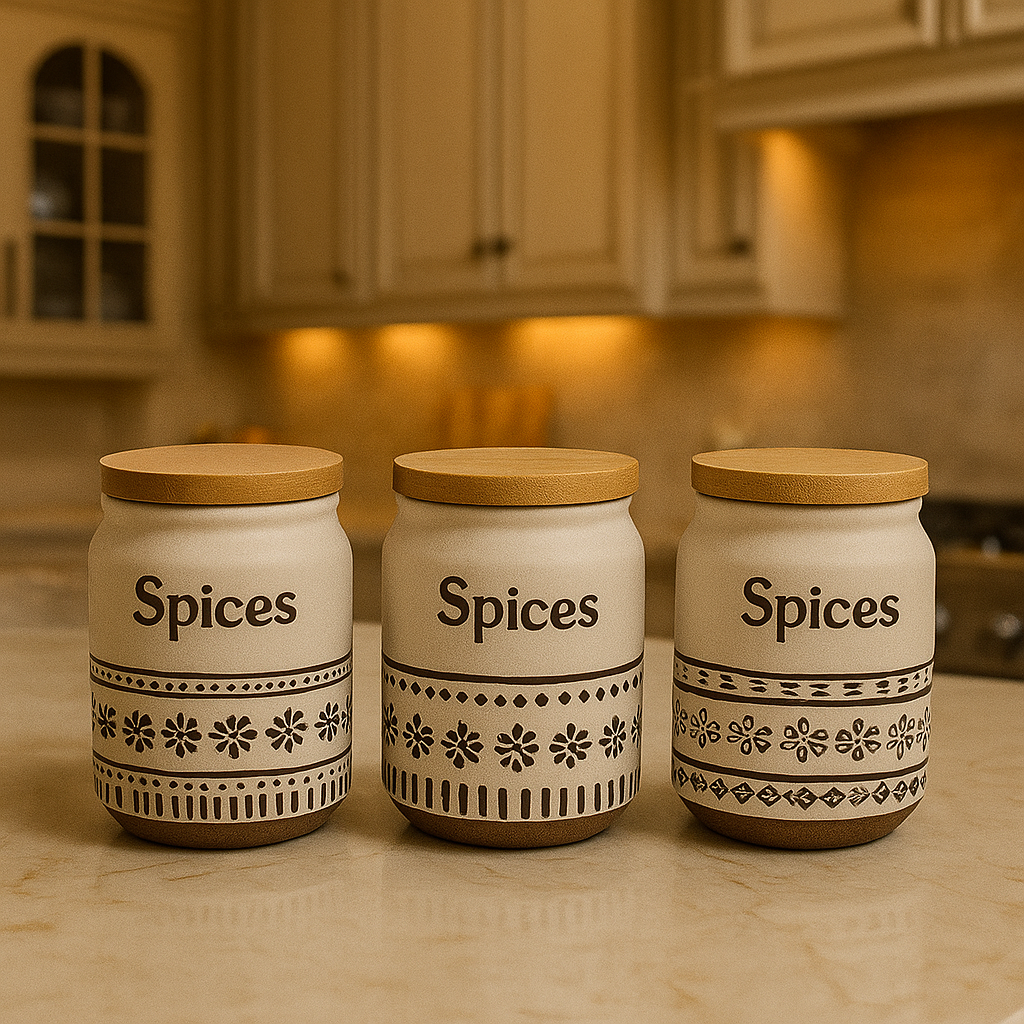Luxury 3-Piece Spice Jar Set – Brown Lid Edition