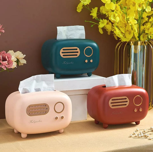 Radio Model Tissue Box Holder – Retro Home & Desktop Organizer (Random color)