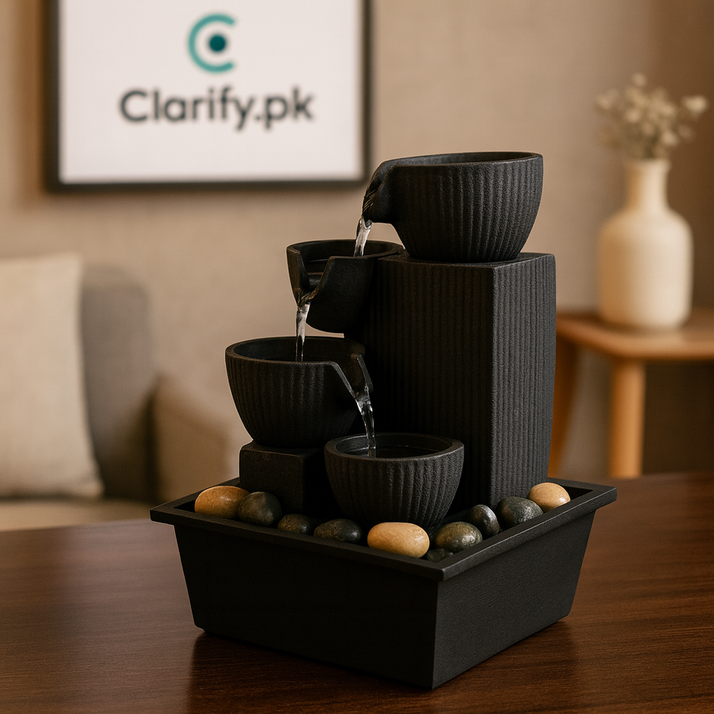 Mini Black Pot Fountain – Electric Indoor Waterfall with LED Light (Small)