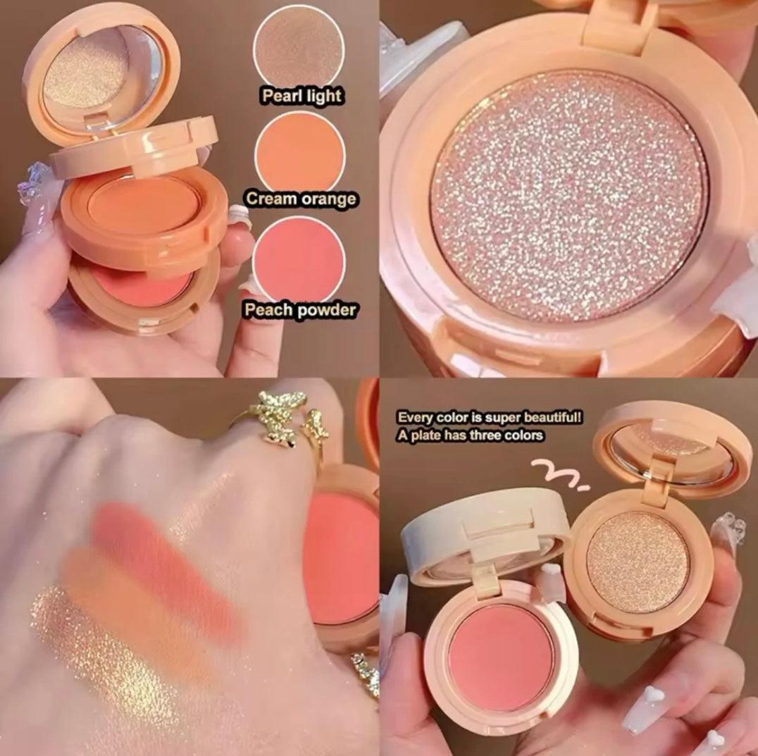 3-in-1 Blush Highlighter Set - Cutest Hudamoji Mini Blush & Highlighter with Pearly Finish - Clarify.pk