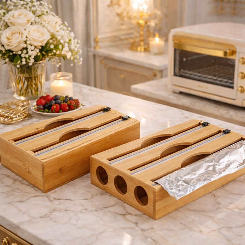 Bamboo Wrap Dispenser with Cutter Organizer - Trenducts.pk