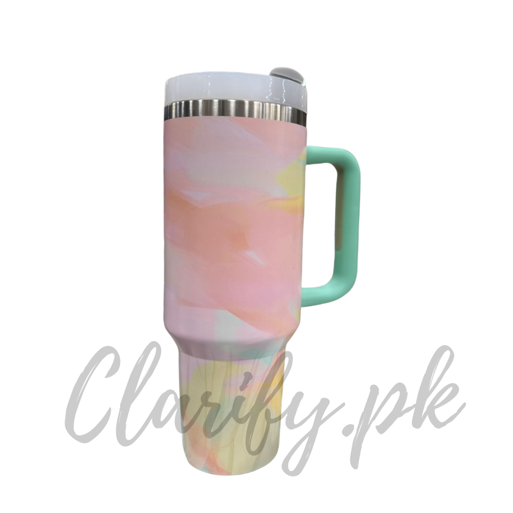 Premium Pastel Abstract Brush 40oz Tumbler – 1200ml Mint Handle