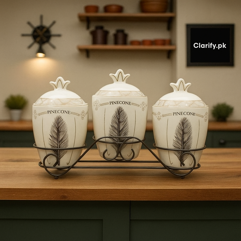 Elegant 3-Piece Ceramic Airtight Jars with Stand