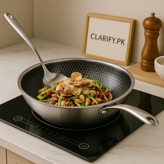Stainless Steel Wok Pan – Non-Stick Honeycomb Design with Handle