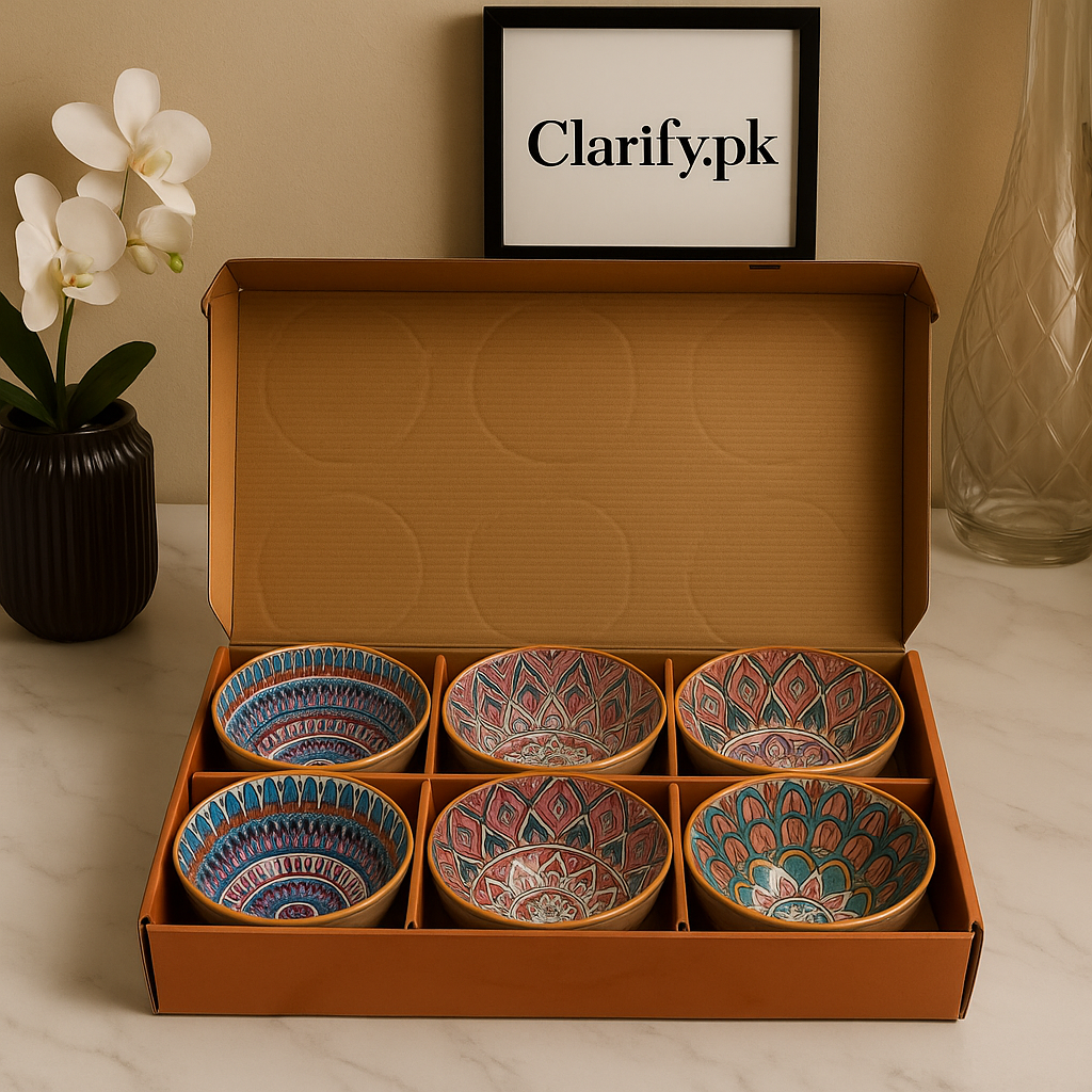 Luxury Ceramic Bowl Pack of 6 – Printed Decorative Bowl Set