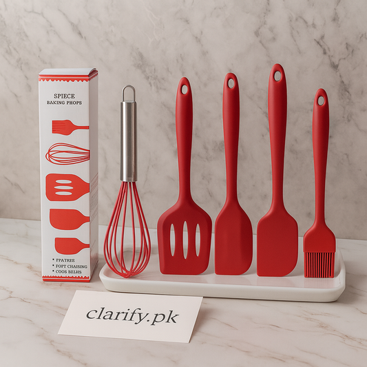 5-Piece Silicone Baking Tool Set – Scraper, Oil Brush, Shovel & Egg Beater (Random Color)