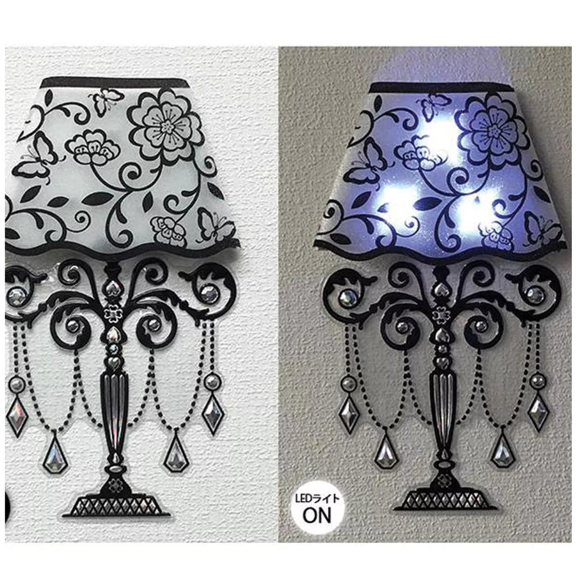 3D LED wall light for bedroom featuring a decorative lampshade with floral patterns and hanging crystals