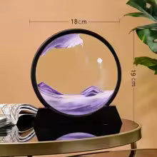 Clarify pk 3D moving sand art with purple sand in a round glass frame on a black base for home decor