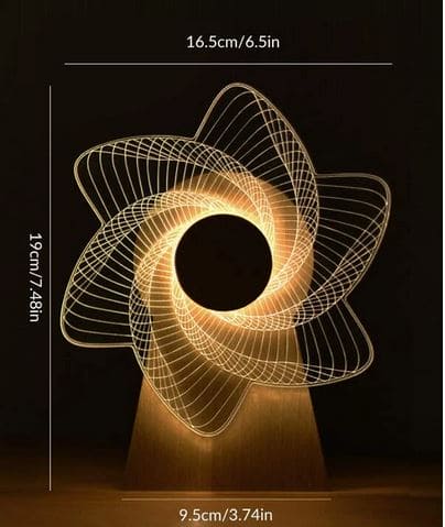 3D windmill night light lamp with warm LED glow and modern spiral design on wooden base