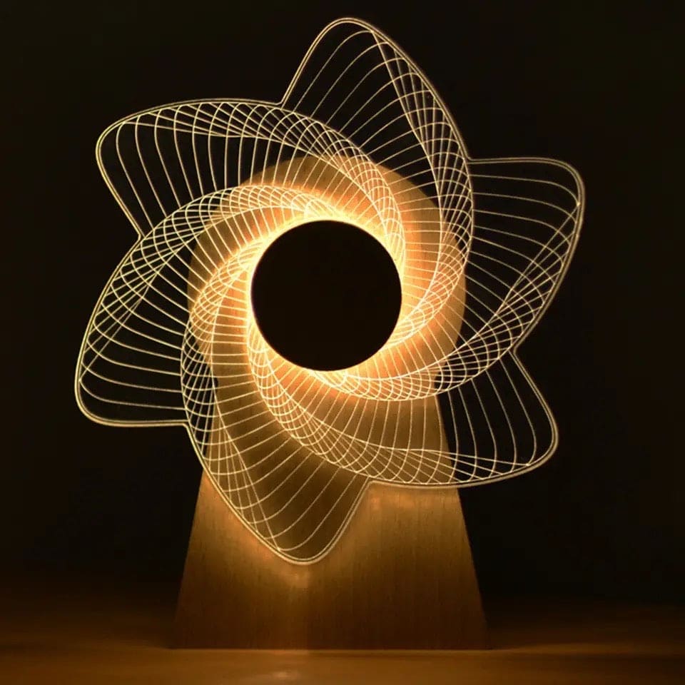 Clarify.pk 3D windmill night light lamp with geometric spiral design and warm glowing illumination