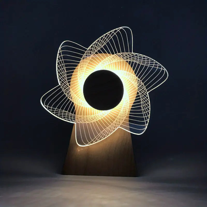 Clarify.pk 3D windmill night light lamp with geometric light design on wooden base