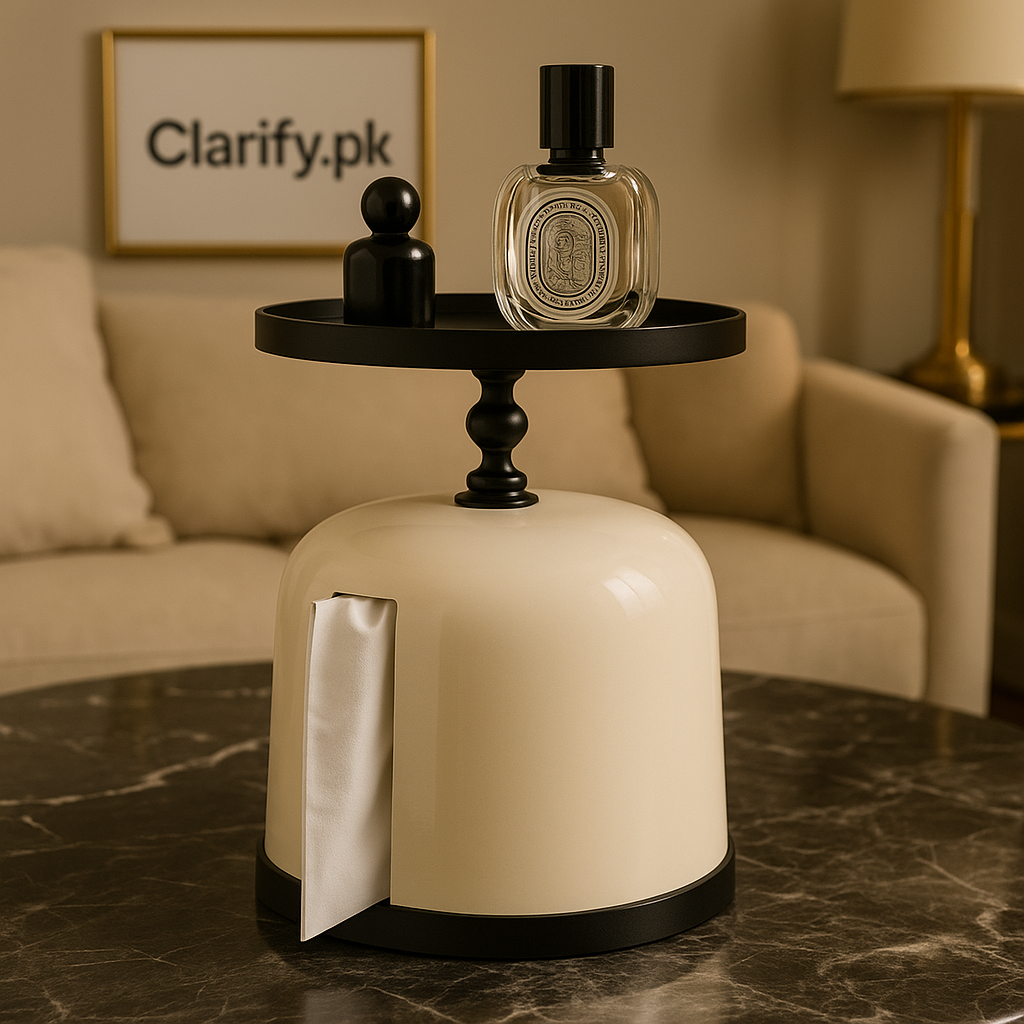 Modern Dual-Layer White Tissue Holder Stand – Perfume & Accessories Tray