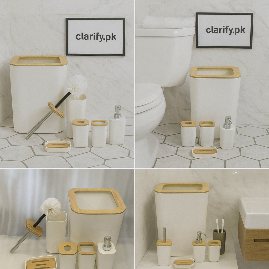 Premium White 6 Pcs Bathroom Set – Modern Accessories