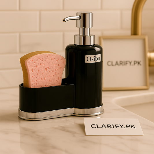 Black Soap Dispenser with Sponge Holder – Modern Kitchen & Bathroom Set