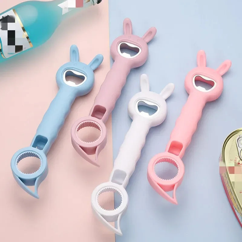 Colorful 4 In 1 Beer Bottle Opener with bunny ear design in blue pink white and purple