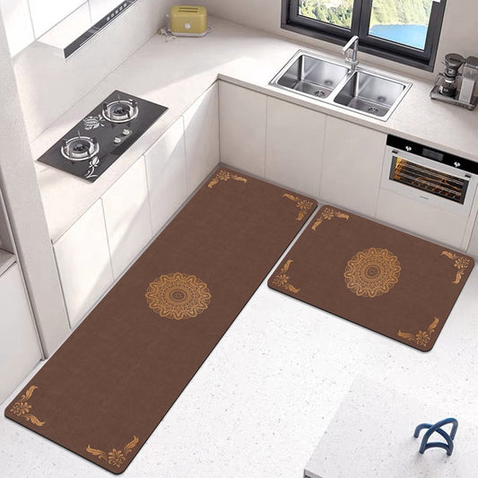 Abstract Gold-Arc Napa Leather Anti-Slip Runner Set (2 Pcs) MAT