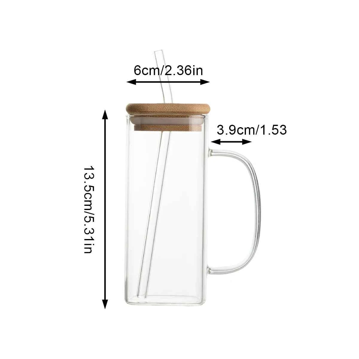 Transparent 400ml coffee mug with straw and wooden lid for stylish drinking