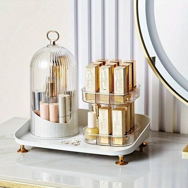 360° Rotating Makeup Brush Box With Lipstick Organizer.