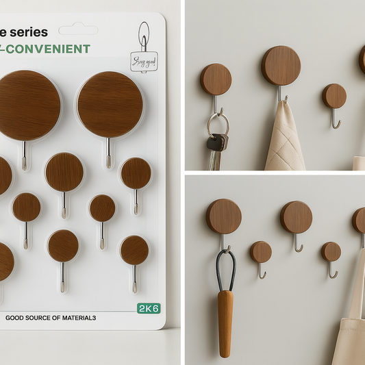 Pack of 10 Wooden Wall Hooks Set