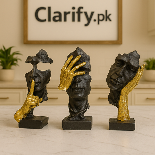 Premium Black Abstract Face Statue Set – Modern Fiber Art Décor