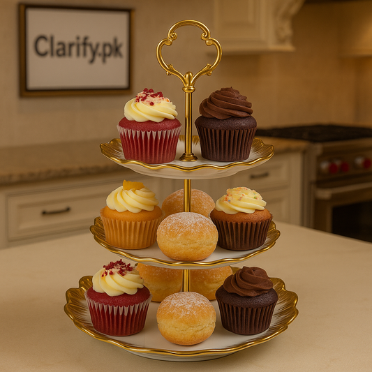 Ceramic 3-Tier Cake Stand – Foldable Dessert & Snack Display Tray