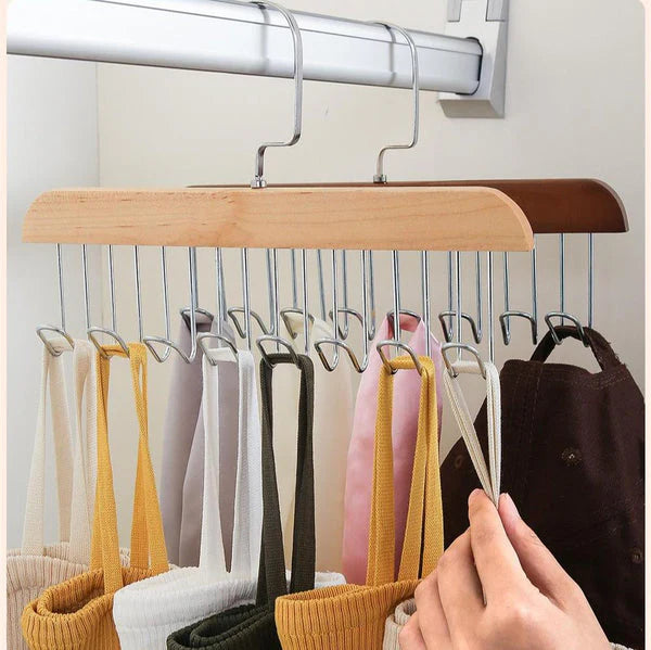 Multifunctional 8 Hook Wooden Suspender Hanger.