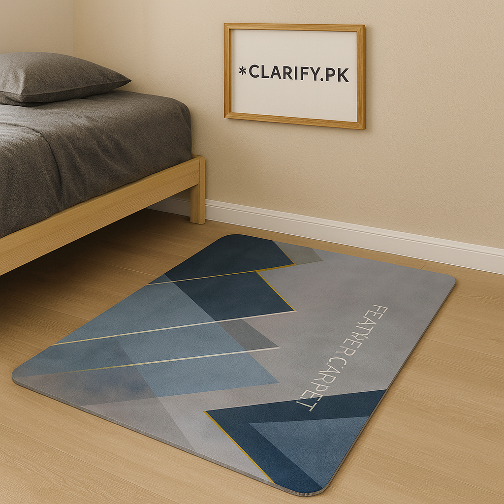 Anti-Slip Rubber Mat – Blue Feather Print Floor Rug (56 x 118 cm)