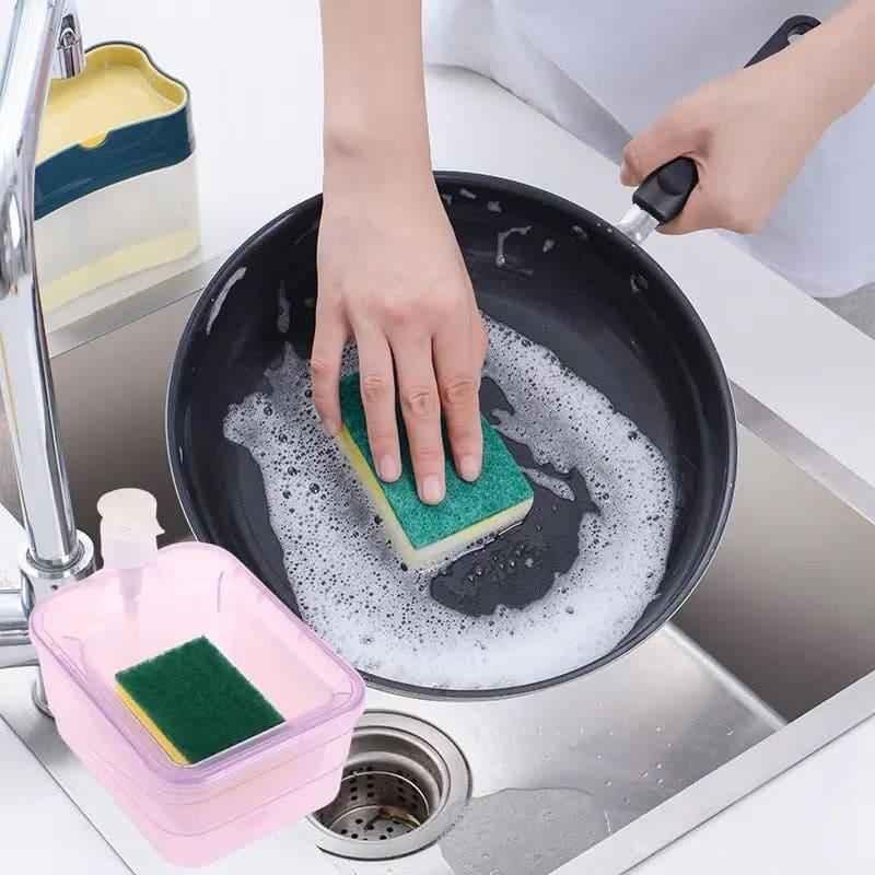 Round Transparent Kitchen Liquid Dispenser with Sponge.
