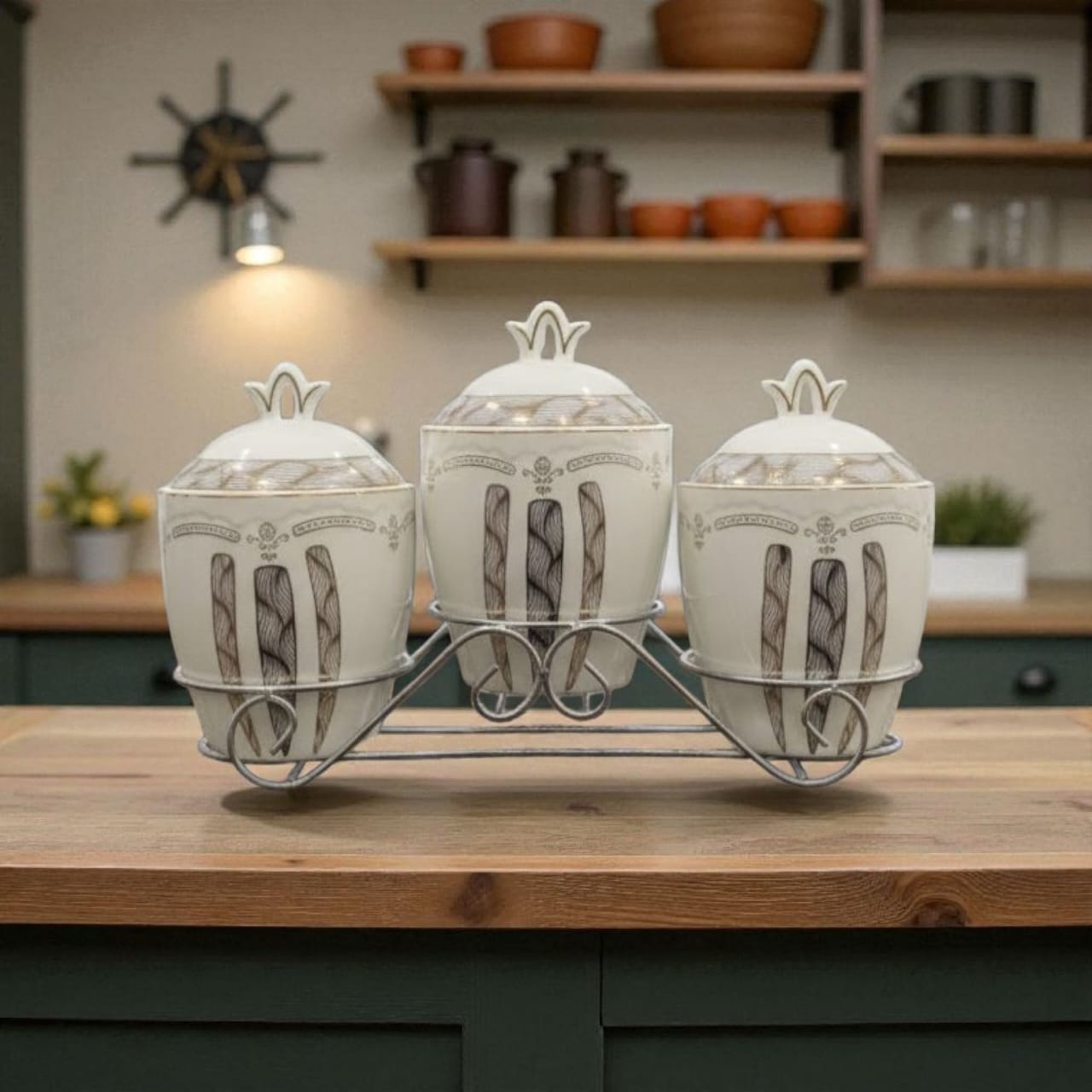 Elegant 3-Piece Ceramic Airtight Jars with Stand
