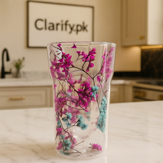 Luxury Double Layer Floral Glass Cup - Bloom Edition Drinkware