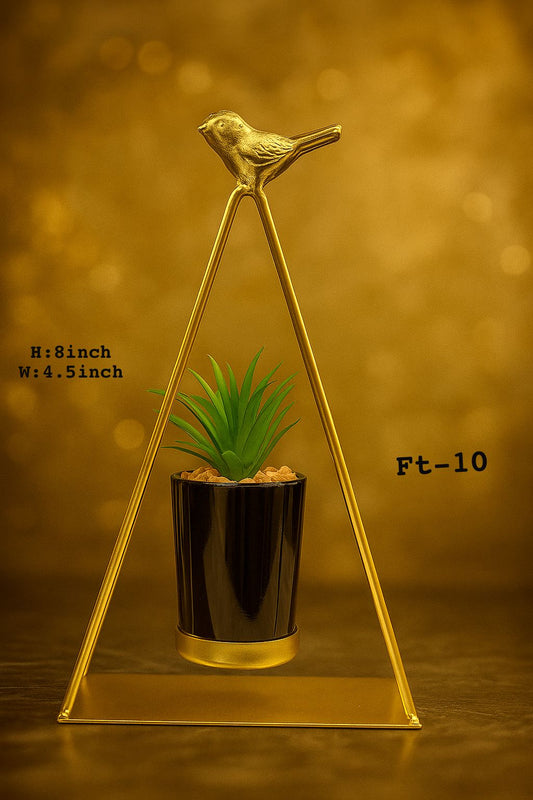 Golden Triangle Bird Metal Plant Pot - Luxury Home Décor