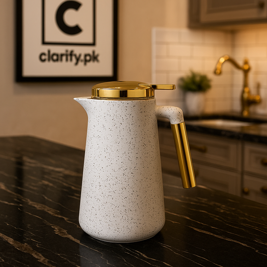 White & Gold Thermal Flask – 1L Elegant Insulated Jug