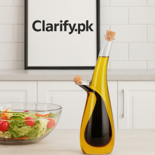 2-in-1 Double Layer Glass Olive Oil & Vinegar Dispenser with Stoppers