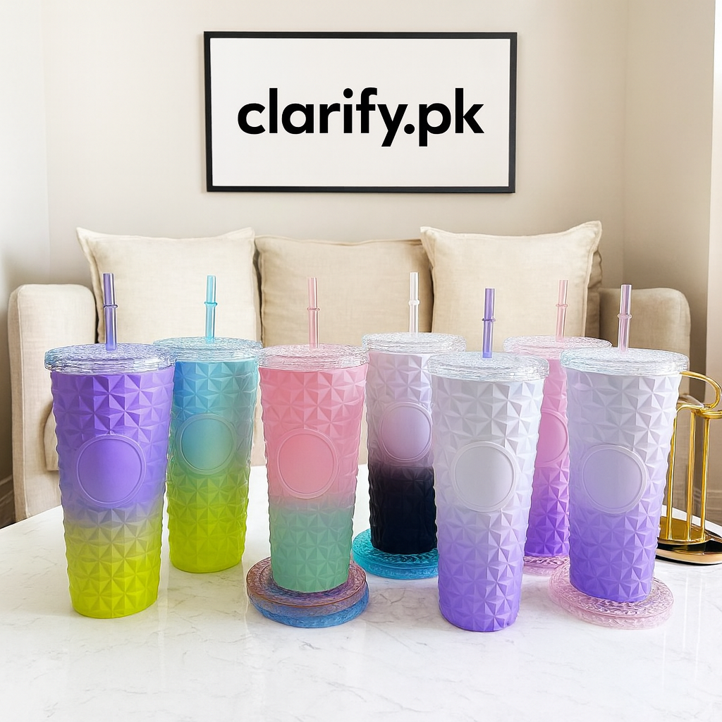 Premium Gradient Diamond Straw Tumbler – 750ml (Random Print)