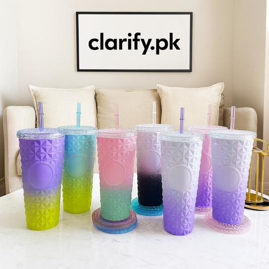 Premium Gradient Diamond Straw Tumbler – 750ml (Random Print)