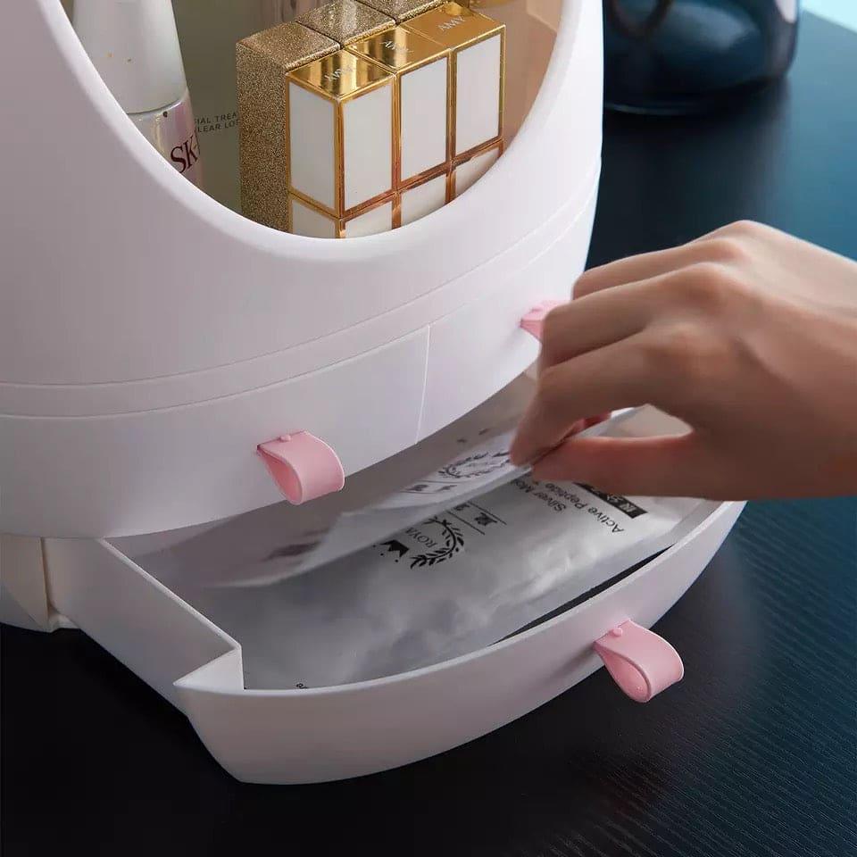 Oval Mirror Cosmetic Organizer with LED Lighted Storage and Makeup Mirror