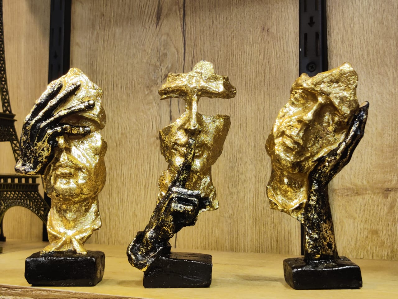 Premium Gold Abstract Face Statue Set – Modern Fiber Art Décor