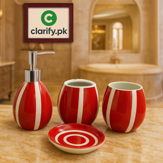 Luxury 4Pcs Red & White Bath Set – Modern Bathroom Décor