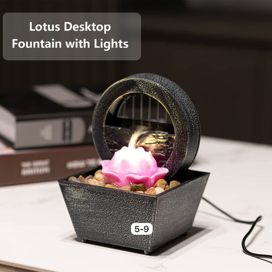 Electric Tabletop Fountain – Lotus Design with Gentle Water Flow & Light
