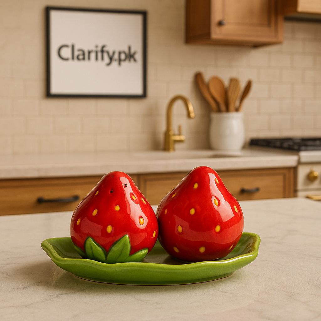 Strawberry Shape Ceramic Salt & Pepper Shakers with Tray – Cute Kitchen Table Set