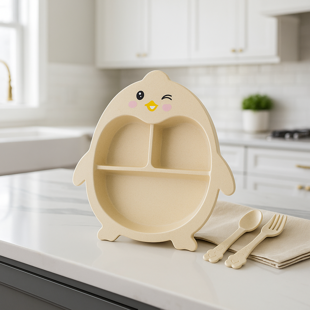 Bamboo Fibre Kids Plate & Cutlery Set – Penguin Design