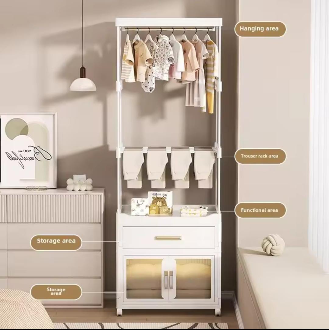 Portable Wardrobe with Cabinet & Hanger – Lightweight & Moveable