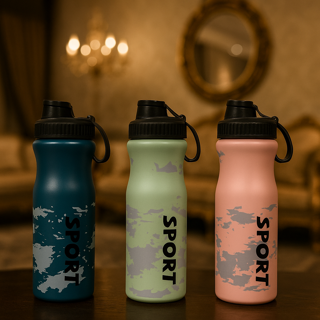 Premium Reusable Sports Flask – Modern Print Design (Random Color)